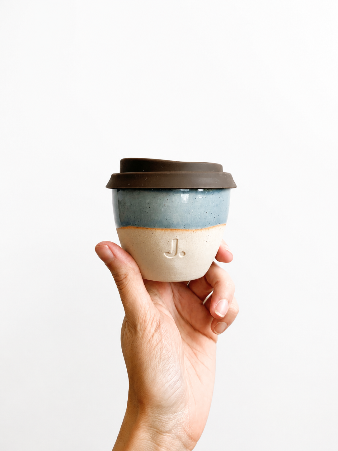 Joe Tom handmade ceramic keep cup 6oz with brown lid